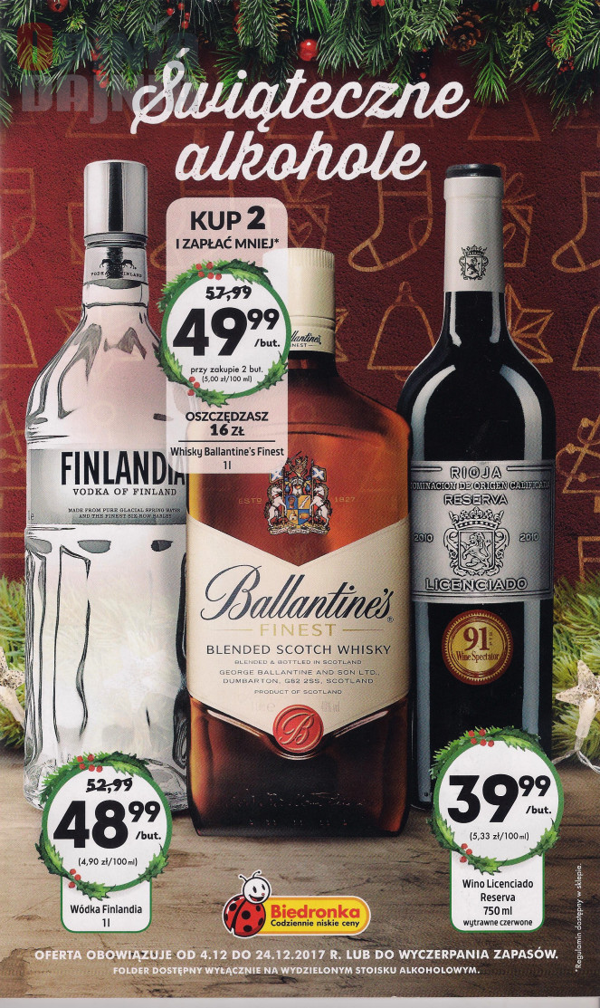 Biedronka Alkohole na Święta 2017 - wódka finlandia, wino
