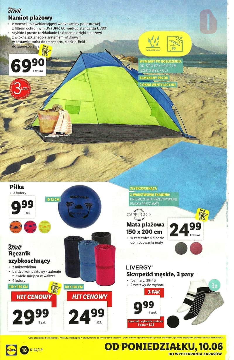 Lidl 10.06.2019 czerwca Katalog namiot plażowy, mata, piłka