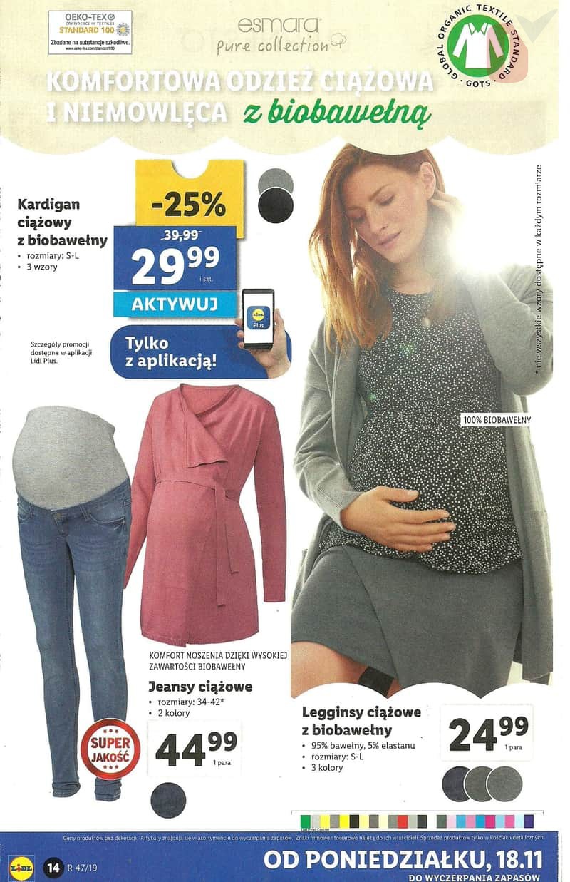 Elegance tire Candy LIDL 18.11.2019 listopad Katalog - legginsy ciążowe, spodnie, kardigan  ciążowy